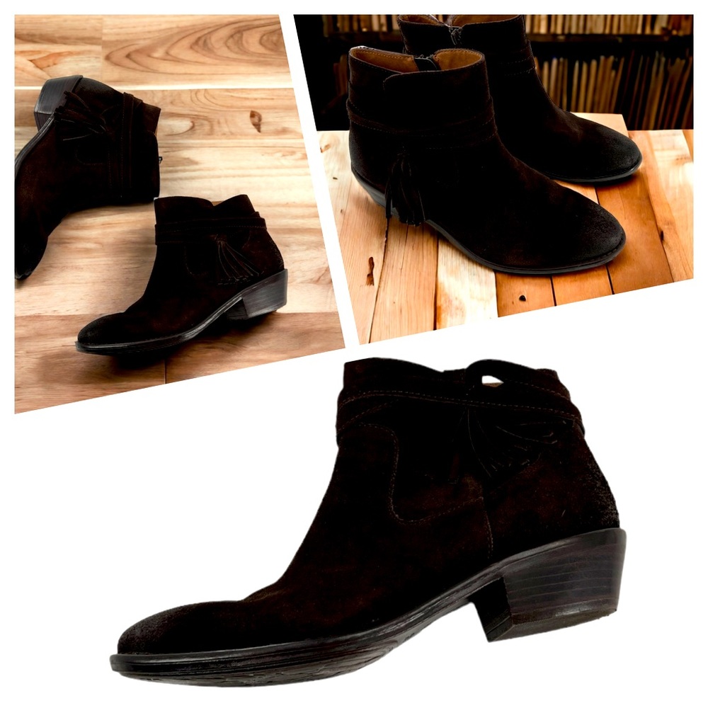 Sofft Tamala Fringe Tassel Ankle Boot Distressed Brown Suede Comfort Western 8.5